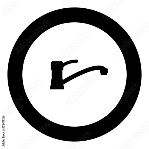 Water tap icon in circle round black color vector illustration image solid outline style