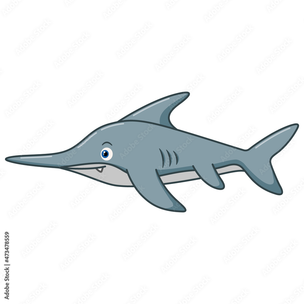 Cartoon saw fish on white background Cartoon saw fish on white background