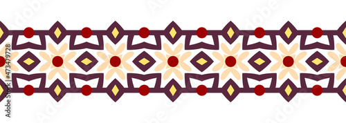 Border line seamless background. Decorative design seamless ornamental mosaic border pattern. Islamic  indian  arabic motifs. Abstract flower