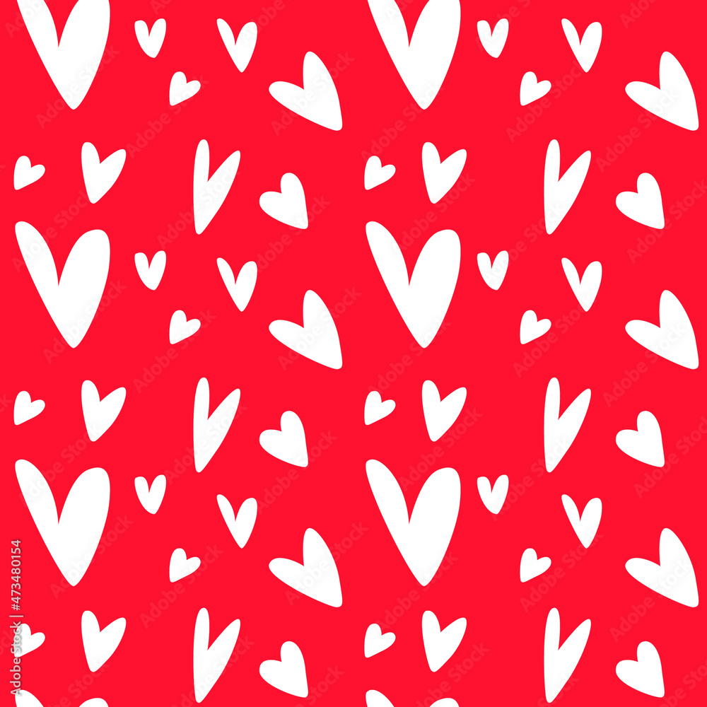 Vector seamless pattern with white hearts on a red background. Perfect for wrapping paper, print, Valentine's day, textile design. Vector seamless pattern with white hearts on a red background. Perfect for wrapping paper, print, Valentine's day, textile design.