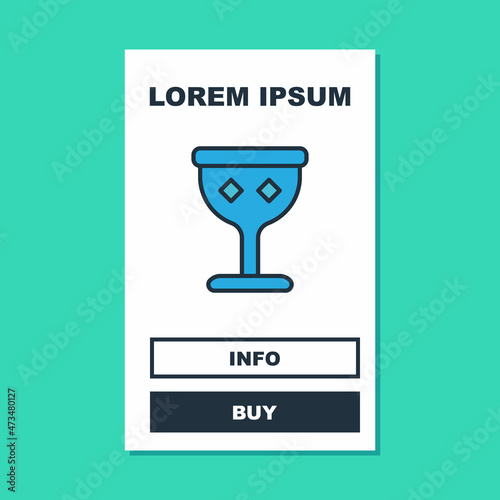 Filled outline Medieval goblet icon isolated on turquoise background. Holy grail. Vector
