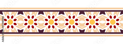 Border line seamless background. Decorative design seamless ornamental mosaic border pattern. Islamic, indian, arabic motifs. Abstract flower