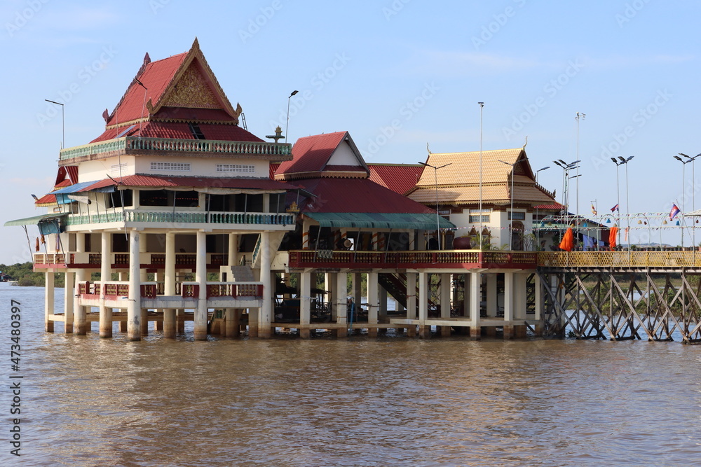 Fototapeta premium Cambodia. The Buddhist temple is located on Tonle Sap Lake, near the floating village of Chang Kneas. Siem Reap province.