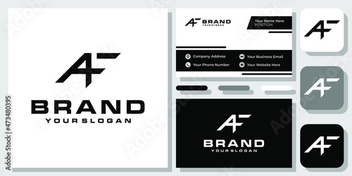 Initials Letters AF FA Monogram Simple Flat Isolated Black Logo Design with Business Card Template photo