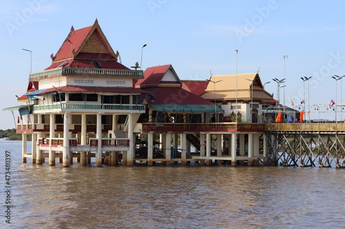 Cambodia.  The Buddhist temple is located on Tonle Sap Lake  near the floating village of Chang Kneas.  Siem Reap province. 