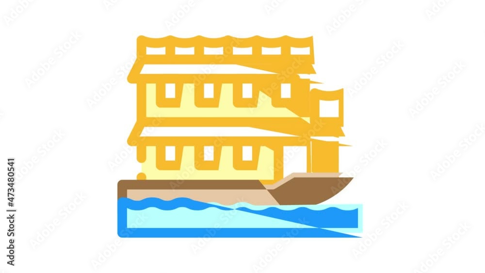 floating boat house animated color icon floating boat house sign. isolated on white background floating boat house animated color icon floating boat house sign. isolated on white background