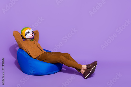 Vászonkép Full size profile side photo of young mant rest longer hands behind head isolate