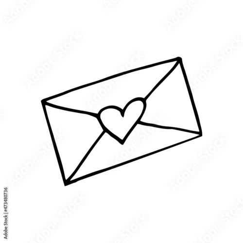 envelope with heart hand drawn doodle. vector, scandinavian, nordic, minimalism. icon, sticker. letter, love, message.
