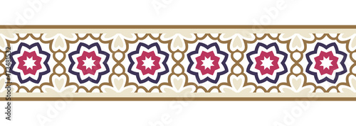 Border line seamless background. Decorative design seamless ornamental mosaic border pattern. Islamic, indian, arabic motifs. Abstract flower