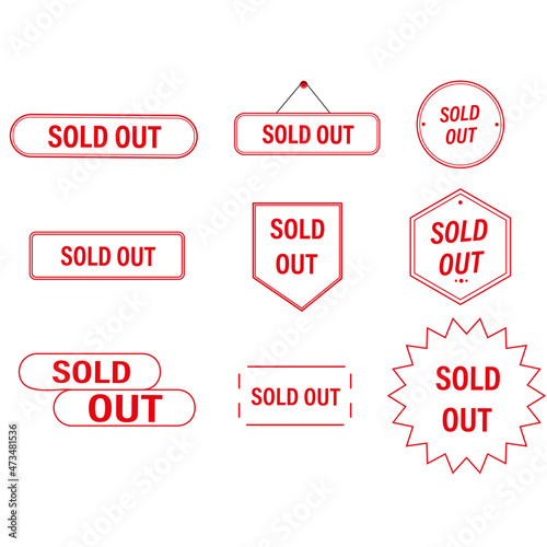 Sold-out, Out-of-stock red stamp banner sign set. . Isolated stamped business signs. Out-of-Stock and Sold-Out labels. Web or supermarket product stickers. Vector illustration.
