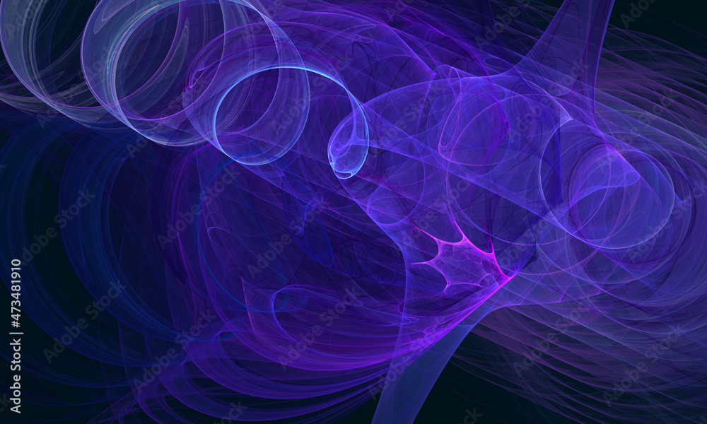 Smoky purple multilayered chaotic motion creates springs, dynamic knots, geometry and loops. Fantastic digital 3d illustration. Great as cover for electronic devices wrapping, print, backdrop. 
