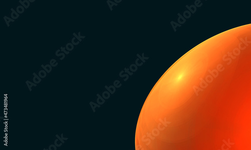 Minimal simple digital 3d illustration of part of orange glowing sphere  celestial body or balloon in far deep black space. 3d artistic representation of infinity. Great as blank  template  cover.
