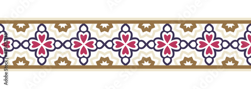 Border line seamless background. Decorative design seamless ornamental mosaic border pattern. Islamic, indian, arabic motifs. Abstract flower