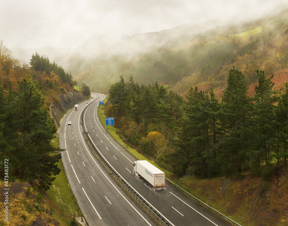 Rainy day on the A8 highway, Alto de Itziar, Euskadi