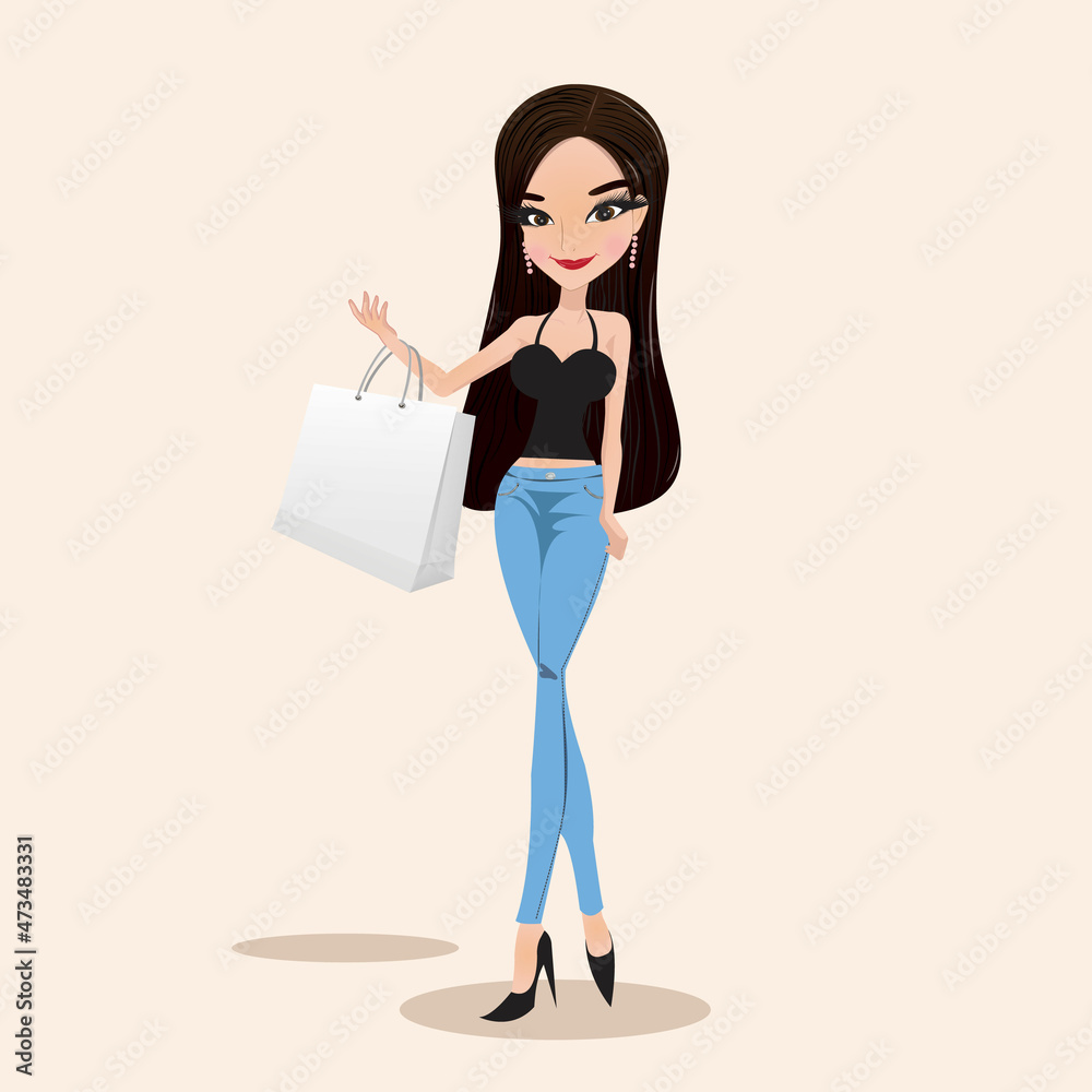 Illustration woman holding shopping bags. vector.
Illustration woman holding shopping bags. vector.