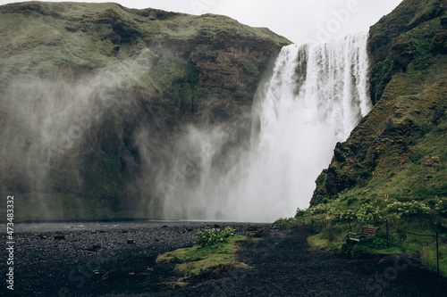 Famous Skogarfoss waterfall in southern Iceland