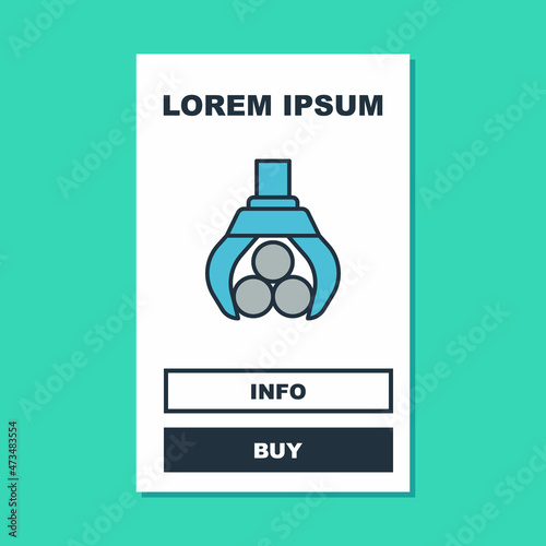 Filled outline Grapple crane grabbed a log icon isolated on turquoise background. Forest industry. Industrial crane for lumber trunk wood production. Vector