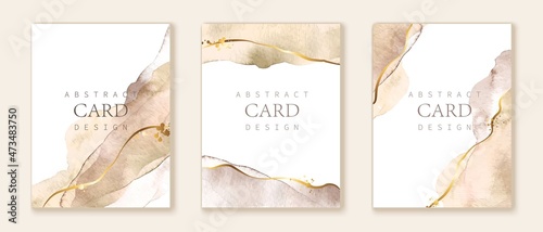 Set of vertical backgrounds. Beige, brown watercolor fluid painting vector design. Dusty pastel, neutral and golden