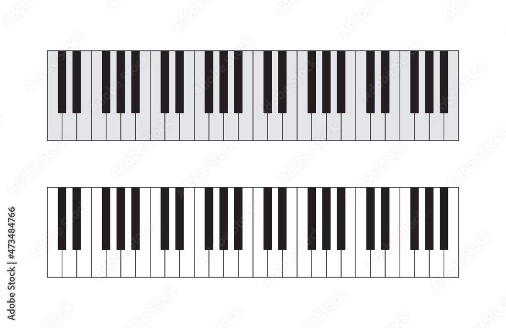 Piano keyboard. Outline keyboard for music. Keys of synthesizer. Piano top view. Icon of black and white keys of instrument. Pictogram for jazz, orchestra, pianoforte, school. Vector