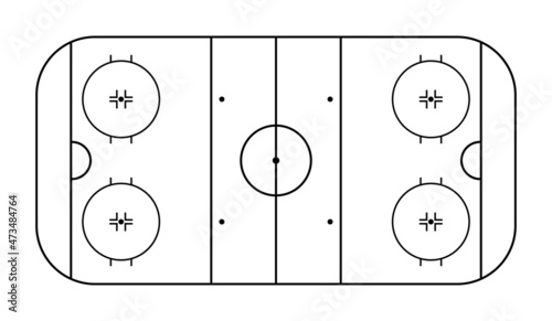 Hockey field. Outline rink. Hockey ice arena for nhl and winter sport game. Ice pitch in top view. Stadium with graphic line diagram. Outline background for plan and play. Vector