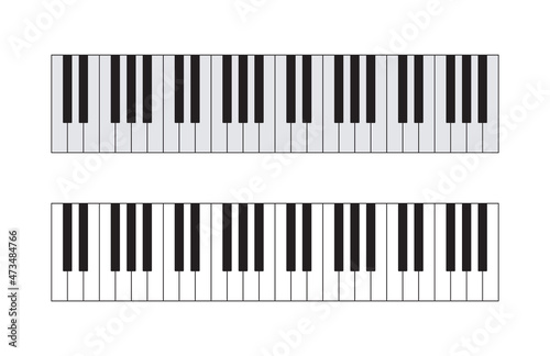 Piano keyboard. Outline keyboard for music. Keys of synthesizer. Piano top view. Icon of black and white keys of instrument. Pictogram for jazz, orchestra, pianoforte, school. Vector