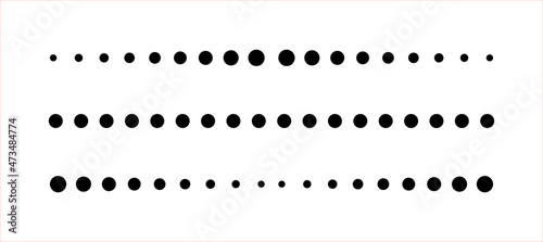 Straight line dots. Footer of dot lines. Horizontal black line dots pattern. Graphic dotted icon isolated on white background. Geometric point illustration. Vector