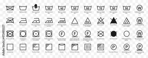 Fotografia Laundry symbol, care ladel, clothes washing instruction icon vector set