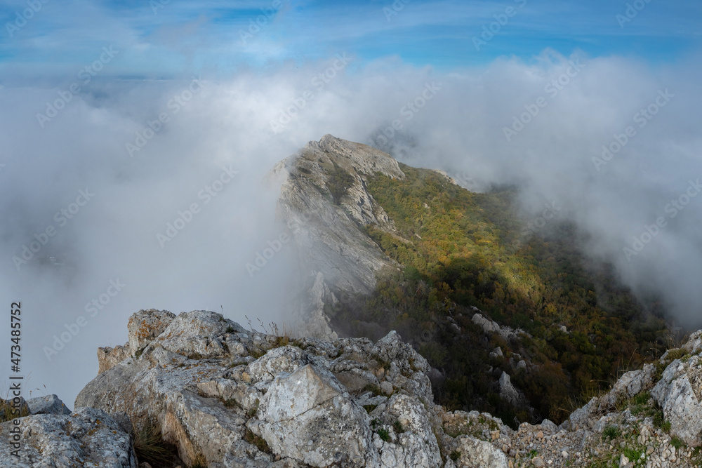 Mountains of the southern coast of Crimea in the fog