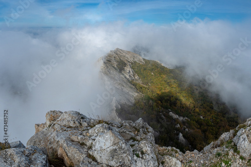 Mountains of the southern coast of Crimea in the fog