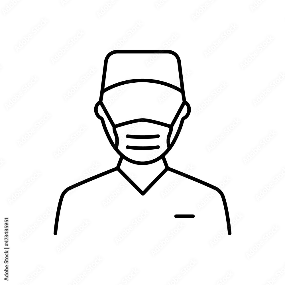 Surgeon Man Doctor Line Icon. Plastic Surgery Specialist in Medical Mask Linear Pictogram. Professional Surgeon Staff in Hospital Outline Icon. Editable Stroke. Isolated Vector Illustration Surgeon Man Doctor Line Icon. Plastic Surgery Specialist in Medical Mask Linear Pictogram. Professional Surgeon Staff in Hospital Outline Icon. Editable Stroke. Isolated Vector Illustration