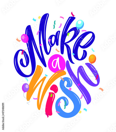 Make a wish - cute hand drawn lettering postcard. 