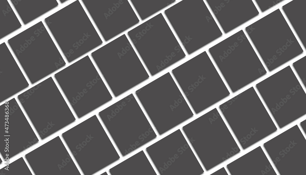 Group of Black Diagonal Blanks mockups lying on neutral Light background (Flat lay) . Paper Blanks Mock Up in gray background laying diagonally. Branding Identify , Business Cards, Magazine pages.