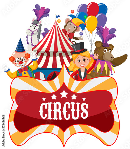 Circus banner with circus cartoon character