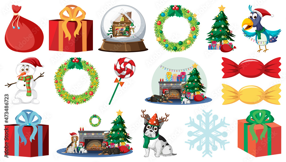 Isolated Christmas Objects And Elements Set