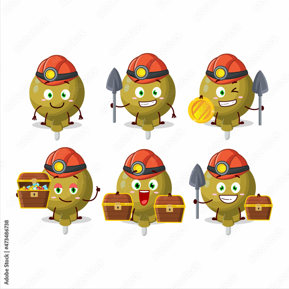 Fototapeta premium miners yellow lolipop wrapped cute mascot character wearing helmet