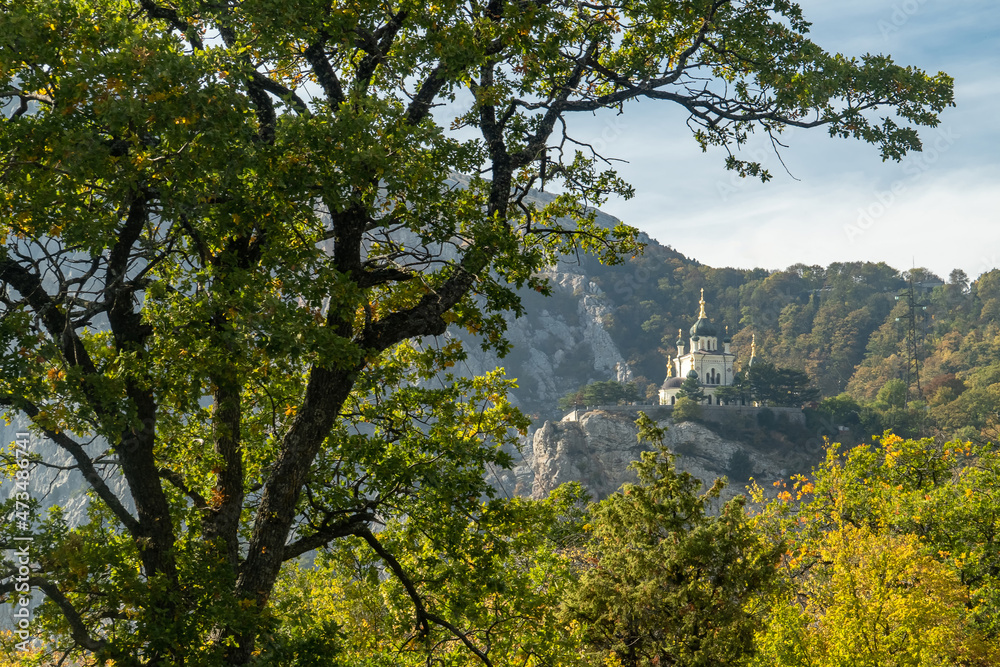 Foros Church of the Resurrection of Christ among the autumn forest Foros Church of the Resurrection of Christ among the autumn forest