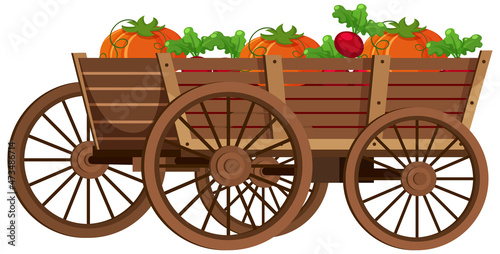 Many fruits in medieval wooden wagon