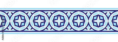 Border line seamless background. Decorative design seamless ornamental mosaic border pattern. Islamic, indian, arabic motifs. Abstract flower