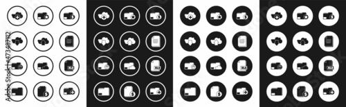 Set Finance document folder, Cloud upload, download, Add cloud, Document, with star, XLS file and Delete icon. Vector
