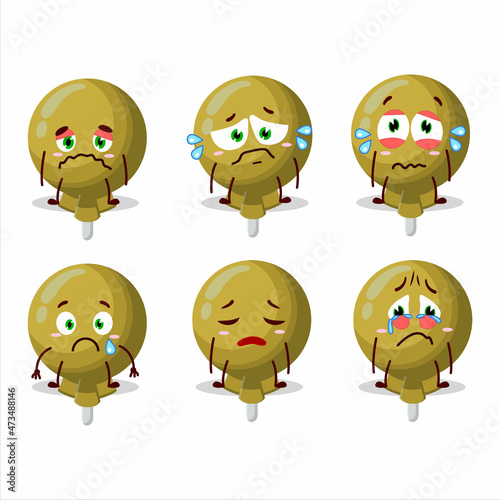 Yellow lolipop wrapped cartoon character with sad expression