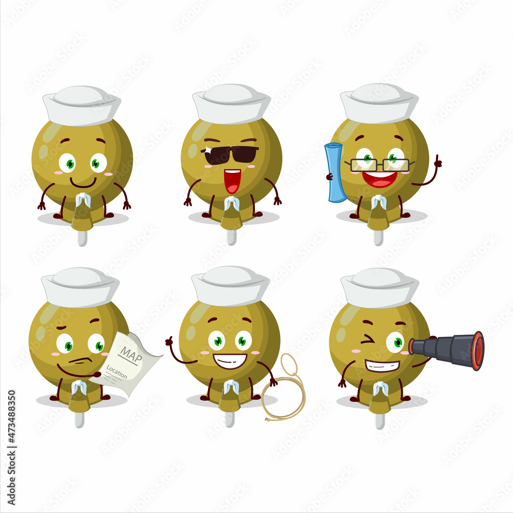 Obraz premium A character image design of yellow lolipop wrapped as a ship captain with binocular