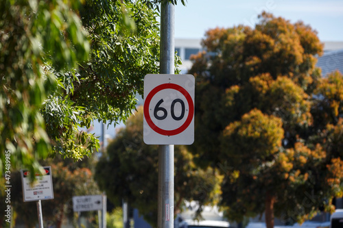 60 speed road sign outdoors in the city in Adelaide CBD photo