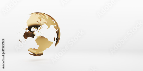 Goldener Globus schwebend vor weißem Hintergund