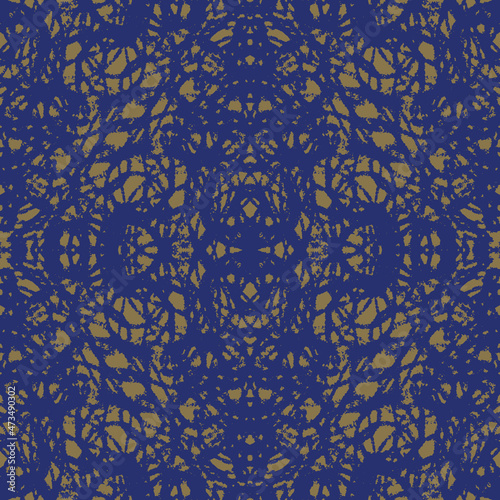 King blue background with golden scribbles seamless repeat pattern print