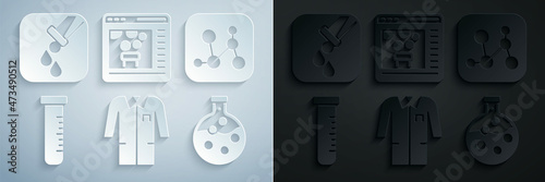 Set Laboratory uniform, Chemical formula, Test tube and flask, online and icon. Vector