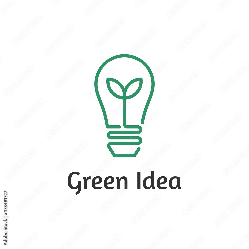 Modern Simple Green Idea logo design concept. Combination of Plant with Bulb, for Sustainable and Renewable Energy logo design inspiration Modern Simple Green Idea logo design concept. Combination of Plant with Bulb, for Sustainable and Renewable Energy logo design inspiration