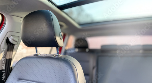 Close-up of a car seat headrest. Photography of the car interior photo