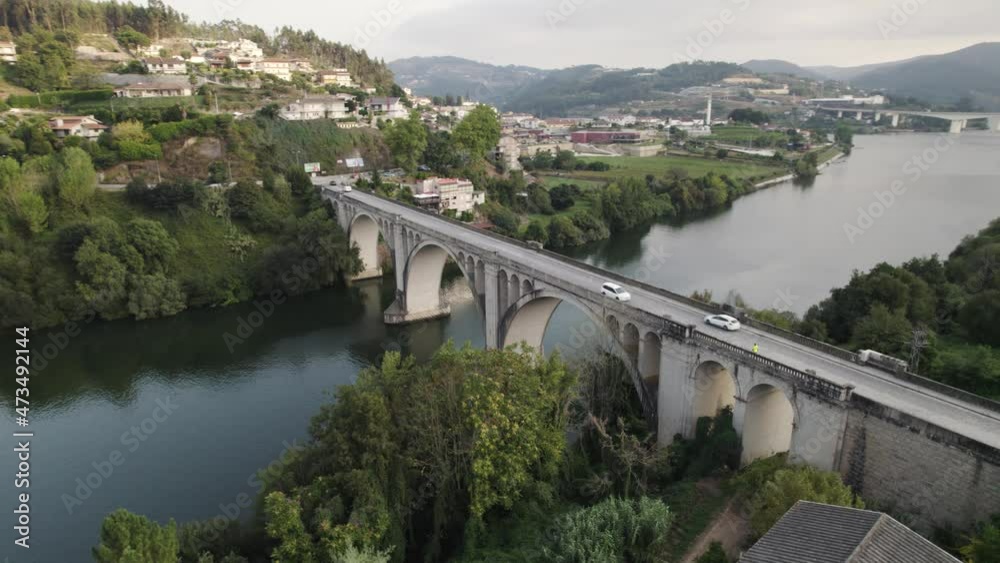 Aerial parallax motion, over scenic bridge, Entre-os-rios, Douro valley - Portugal Aerial parallax motion, over scenic bridge, Entre-os-rios, Douro valley - Portugal