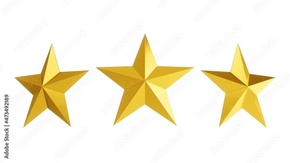Fototapeta premium 3D Rendering Three Golden Star isolated on white