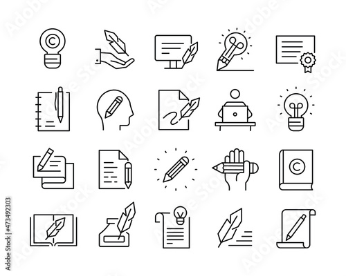 Copywriting Icons - Vector. Editable Stroke. Vector Graphic
